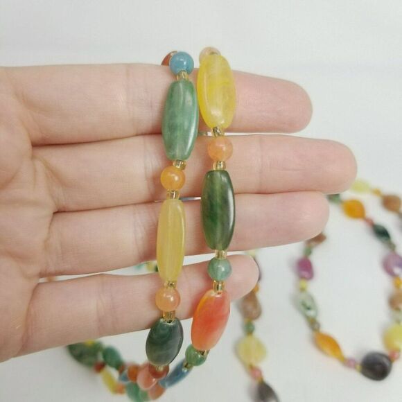 Vintage Set of 2 Colorful Beaded Necklaces, Long Layered, Plastic Beads, Estate - Picture 3 of 8